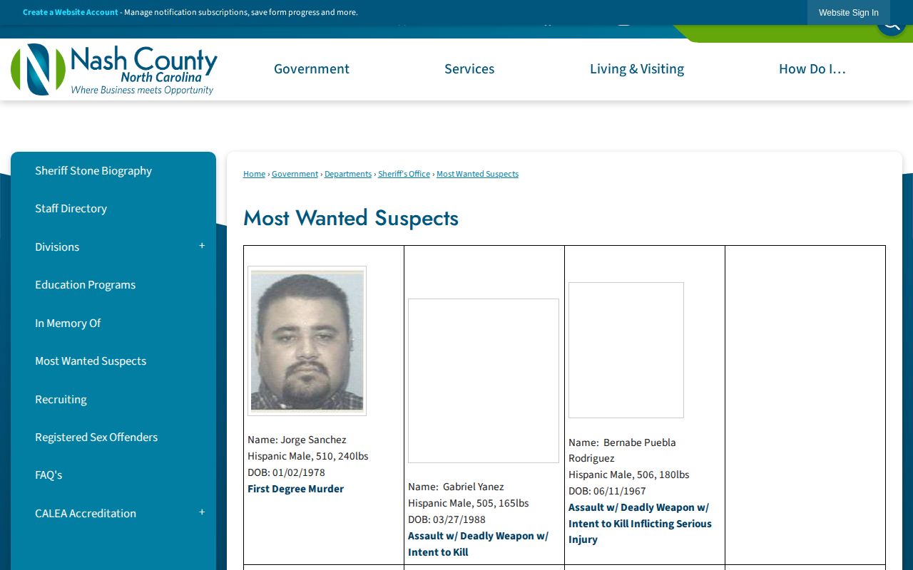 Nash County Sheriff official Most Wanted public-safety list