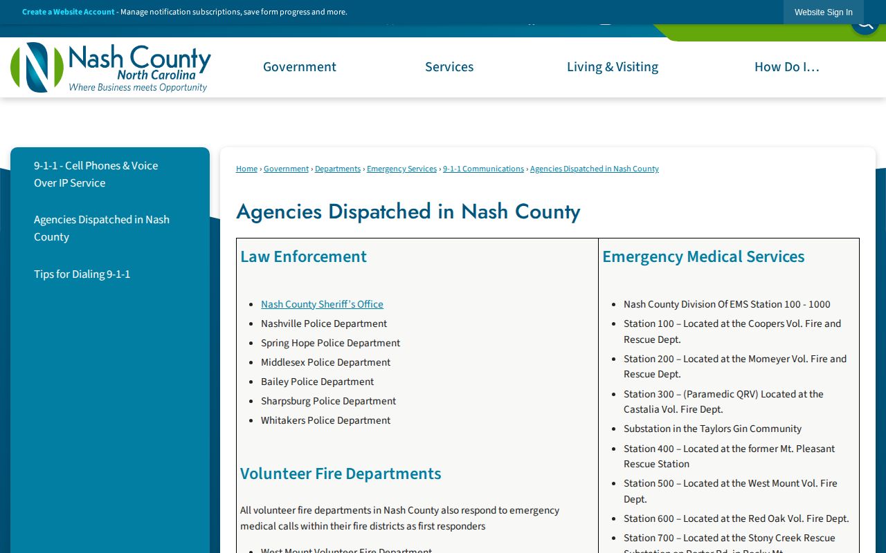 Red Oak and Nash County official agency dispatch information